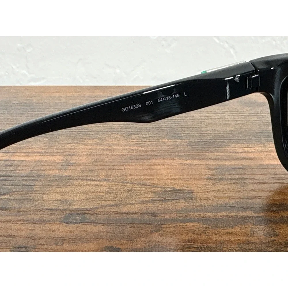 Gucci GG1630S 001 Black Square Sunglasses Green Accents‎ Made in Italy